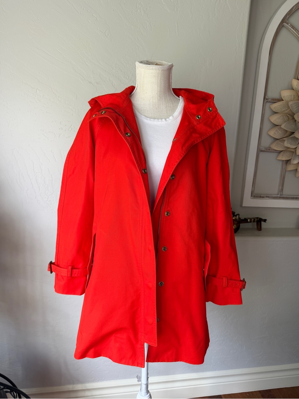 J. Crew Women's Lightweight Bright Red Hooded Trench Coat Size 2